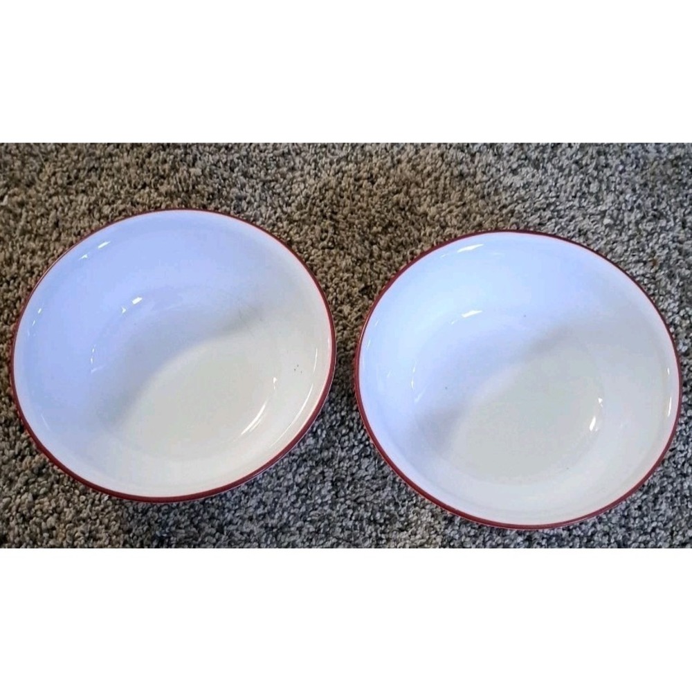 SET OF 2 Corelle SPLENDOR 6-1/4" Round Cereal Soup Bowls; Red Trim Replacement